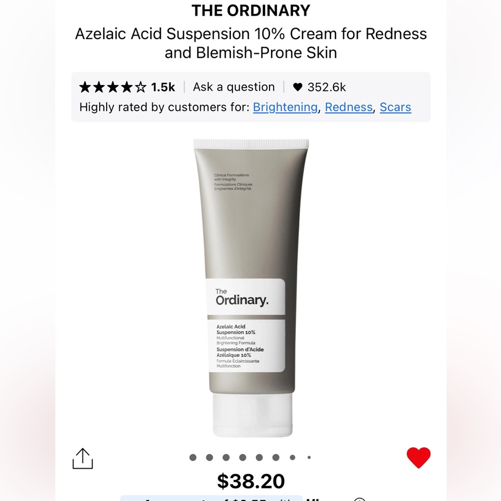 THE ORDINARY Azelaic Acid Suspension 10% Cream for Redness Blemish-Prone Skin